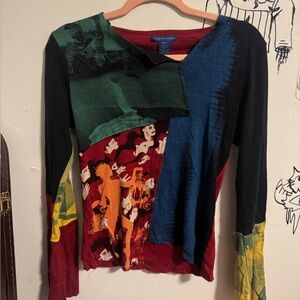 Cirque Du Soleil Fitted Graphic Long Sleeve Top in Green and Blue